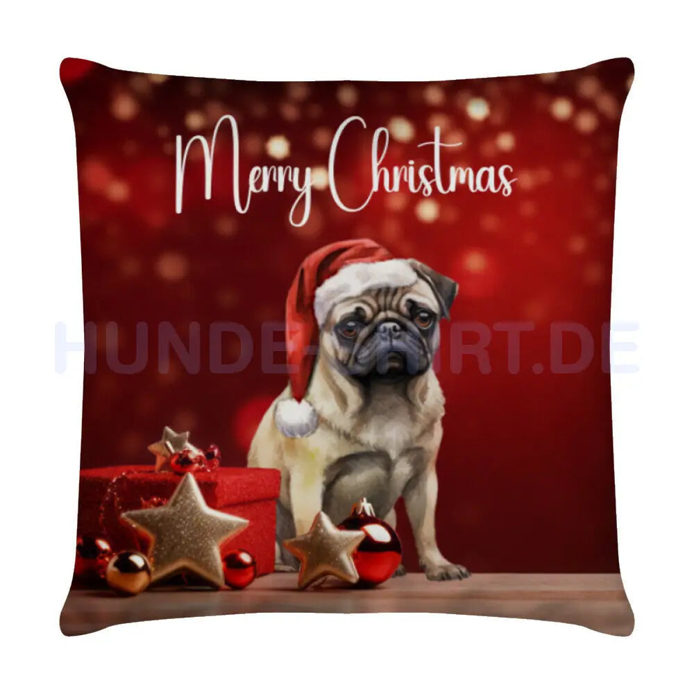 Kissen "Mops - Merry Christmas" Weiß – hunde-shirt.de