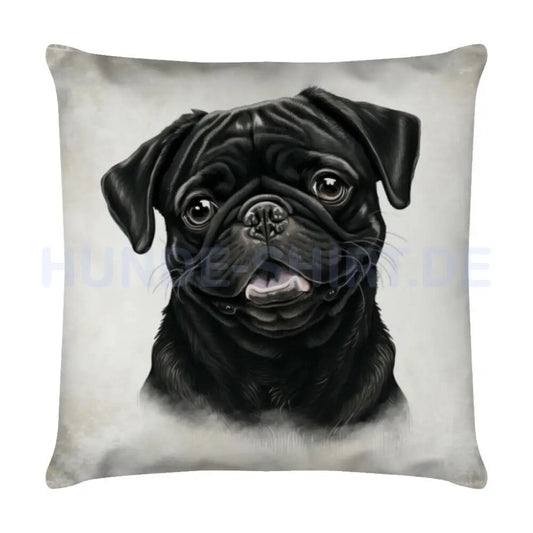 Kissen "Mops schwarz - Portrait" Weiß – hunde-shirt.de