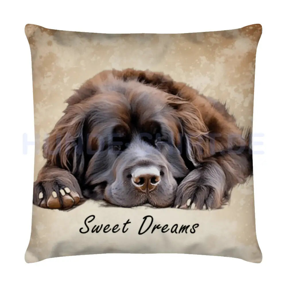 Kissen "Neufundländer braun - Sweet Dreams" Weiß – hunde-shirt.de