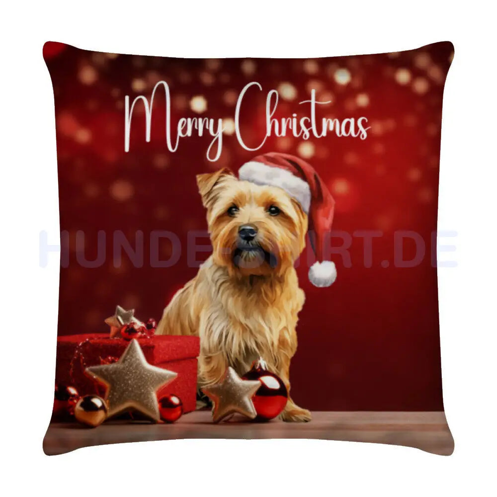 Kissen "Norfolk Terrier - Merry Christmas" Weiß – hunde-shirt.de