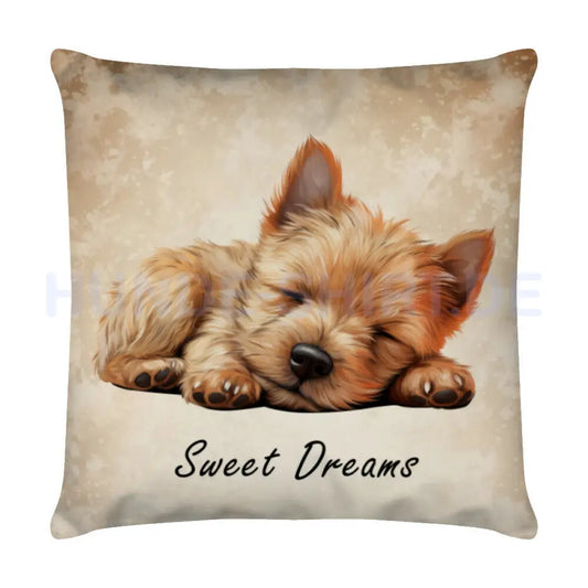 Kissen "Norwich Terrier - Sweet Dreams" Weiß – hunde-shirt.de