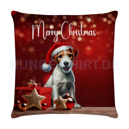 Kissen "Parson Russell Terrier - Merry Christmas" Weiß – hunde-shirt.de