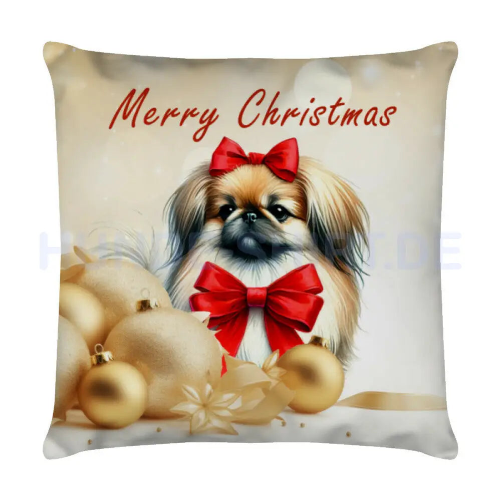 Kissen "Pekingese - Merry Christmas 2" Weiß – hunde-shirt.de