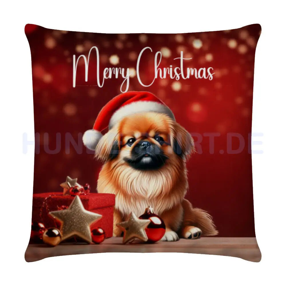 Kissen "Pekingese - Merry Christmas" Weiß – hunde-shirt.de