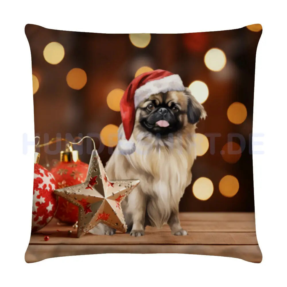 Kissen "Pekingese Weihnachten" Weiß – hunde-shirt.de