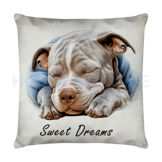 Kissen Pit Bull ( hell ) - Sweet Dreams" Weiß – hunde-shirt.de