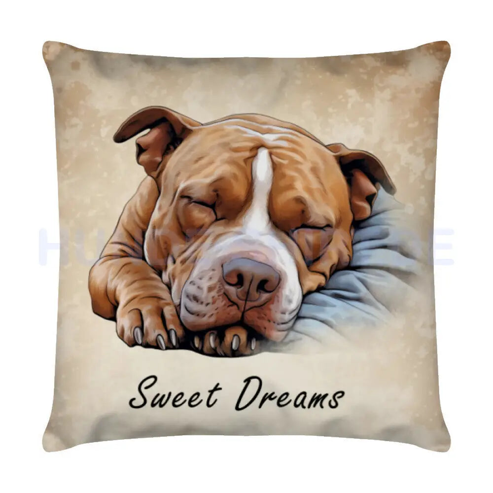 Kissen "Pit Bull ( hellbraun ) - Sweet Dreams" Weiß – hunde-shirt.de