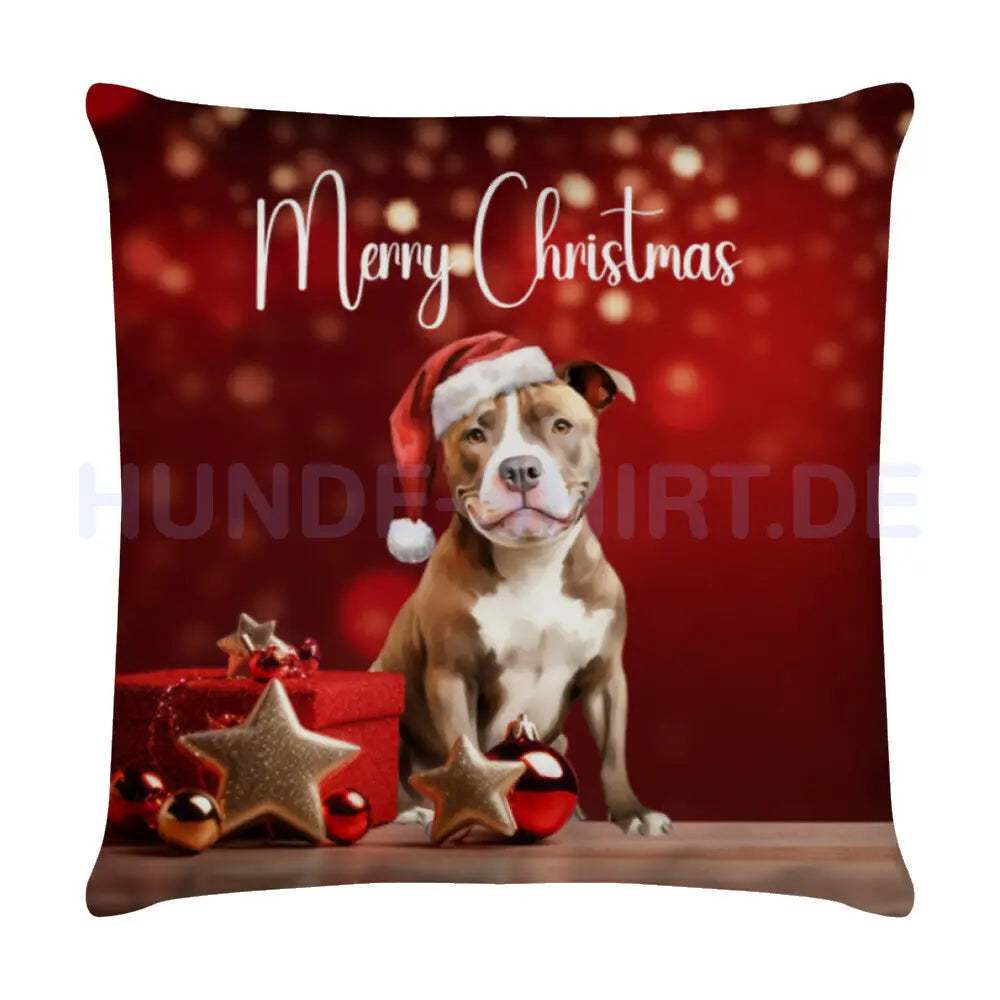 Kissen "Pit Bull - Merry Christmas" Weiß – hunde-shirt.de