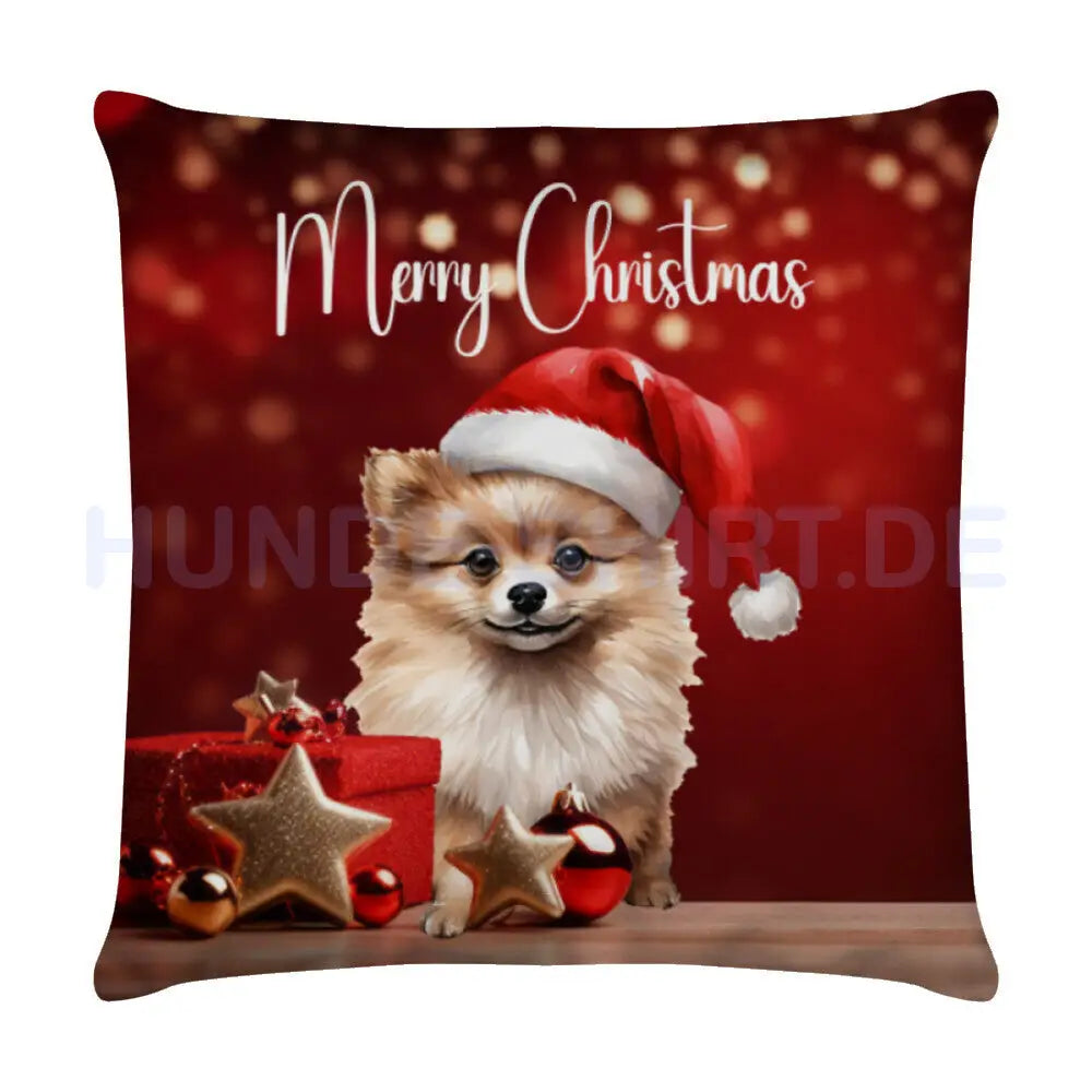 Kissen "Pomeranian - Merry Christmas" Weiß – hunde-shirt.de