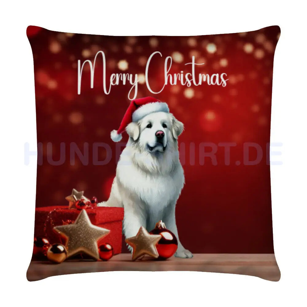 Kissen "Pyrenäenberghund - Merry Christmas" Weiß – hunde-shirt.de