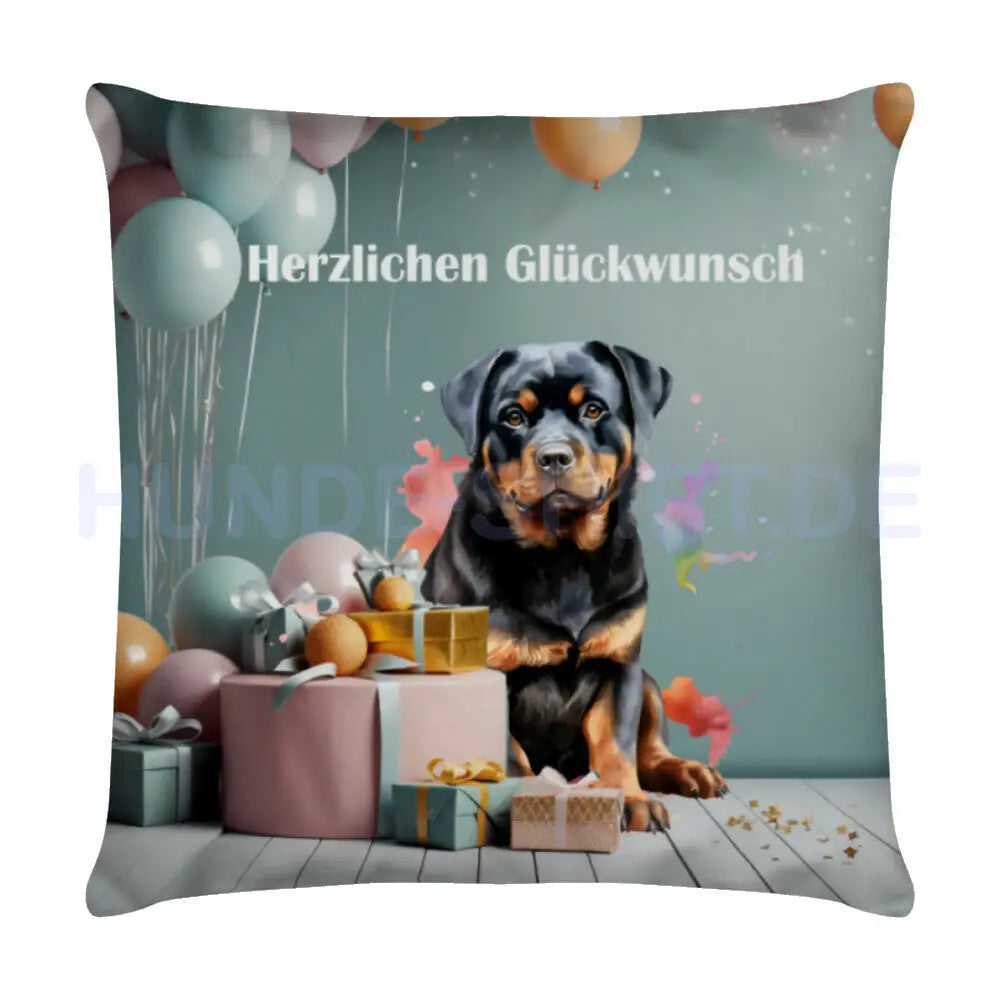 Kissen "Rottweiler Geburtstag" Weiß – hunde-shirt.de