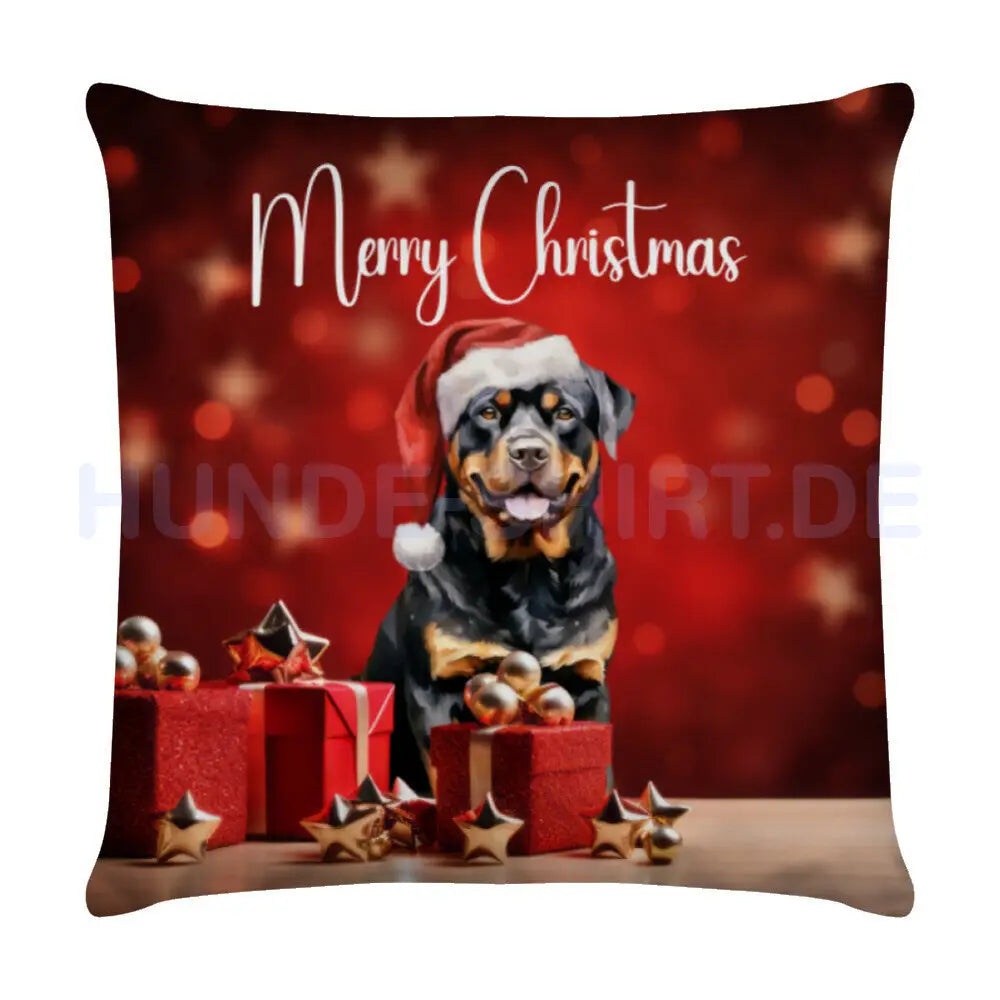 Kissen "Rottweiler - Merry Christmas" Weiß – hunde-shirt.de