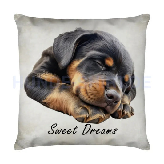 Kissen "Rottweiler Puppy - Sweet Dreams 2" Weiß – hunde-shirt.de