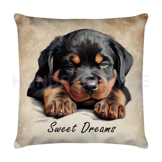 Kissen "Rottweiler Puppy - Sweet Dreams" Weiß – hunde-shirt.de