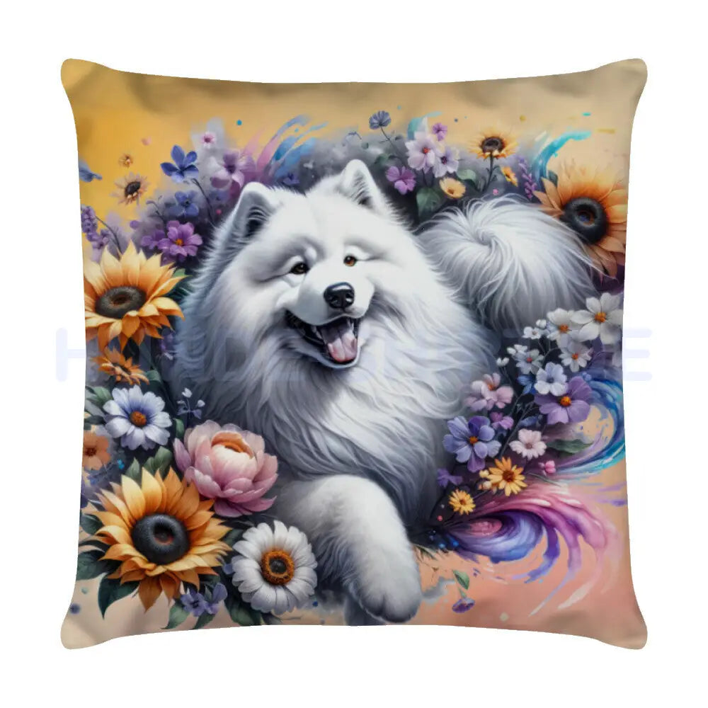 Kissen "Samoyed Flowers" Weiß – hunde-shirt.de