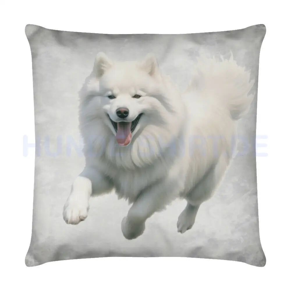 Kissen "Samoyed - Jump" Weiß – hunde-shirt.de