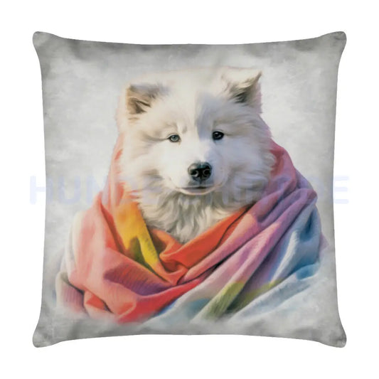 Kissen "Samoyed - Kuscheln" Weiß – hunde-shirt.de