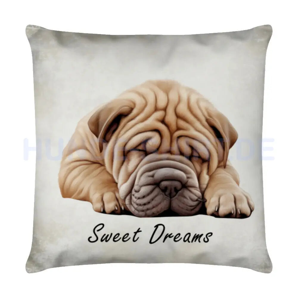 Kissen "Shar Pei Puppy - Sweet Dreams" Weiß – hunde-shirt.de