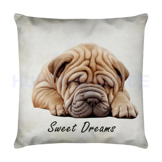 Kissen "Shar Pei Puppy - Sweet Dreams" Weiß – hunde-shirt.de