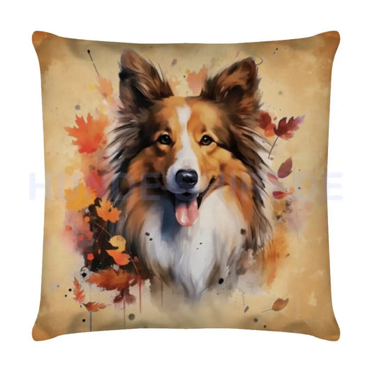 Kissen "Sheltie - Herbst" Weiß – hunde-shirt.de