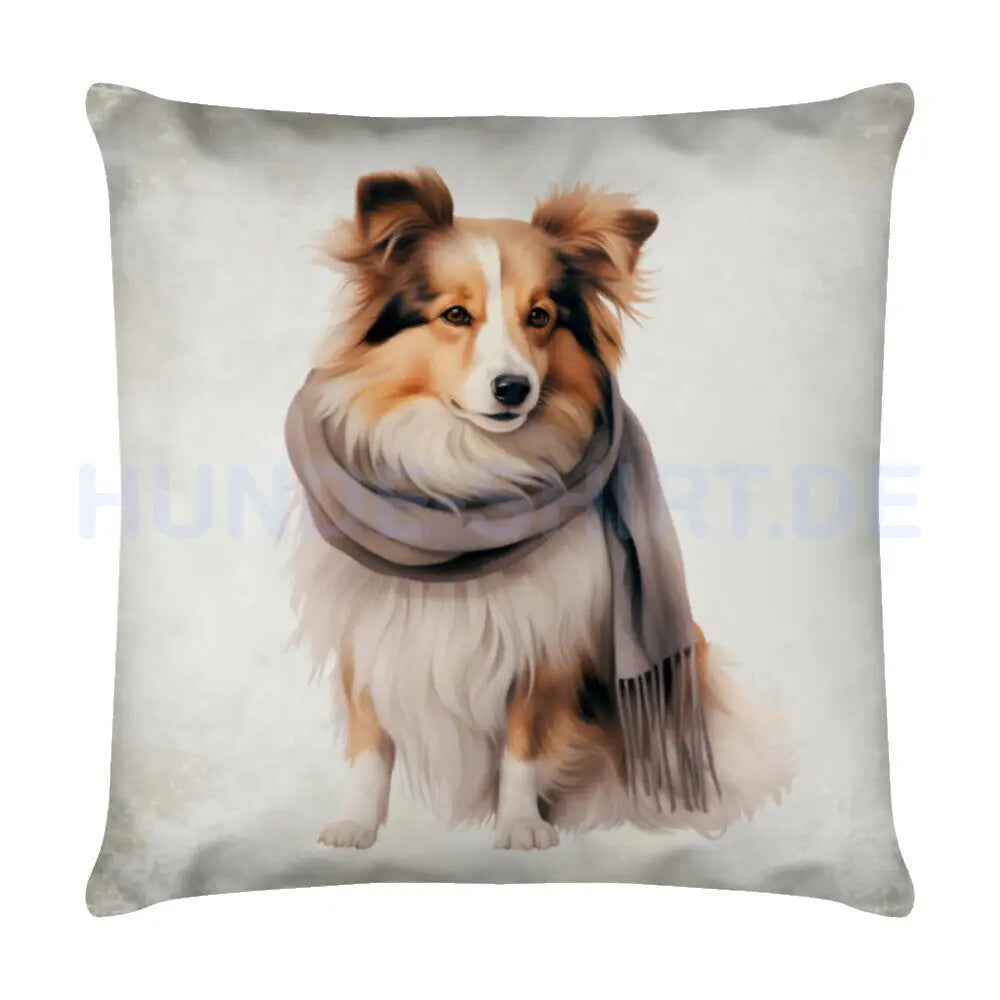 Kissen "Sheltie - Herbsttag" Weiß – hunde-shirt.de