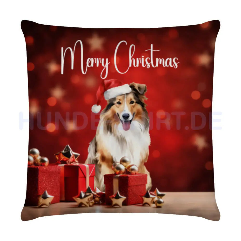 Kissen "Sheltie - Merry Christmas" Weiß – hunde-shirt.de