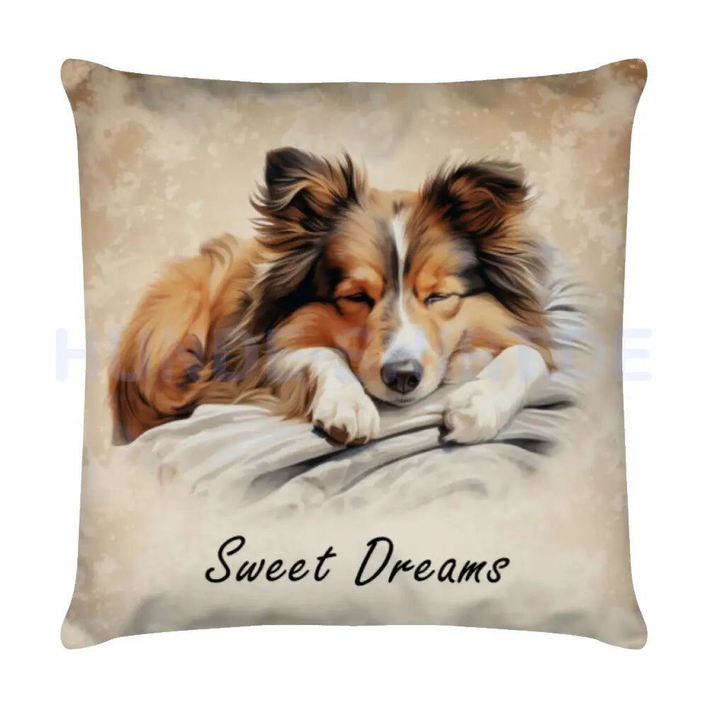 Kissen "Sheltie - Sweet Dreams" Weiß – hunde-shirt.de