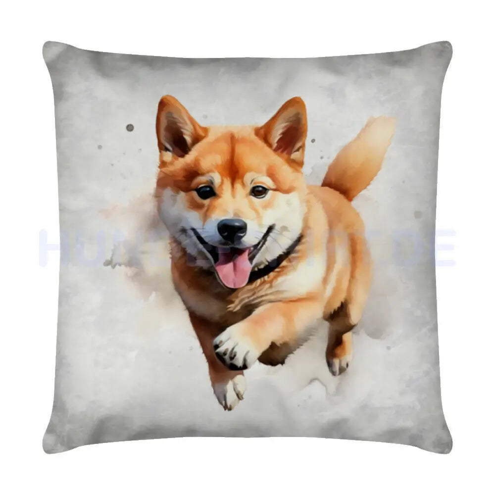 Kissen "Shiba Inu - Jump" Weiß – hunde-shirt.de