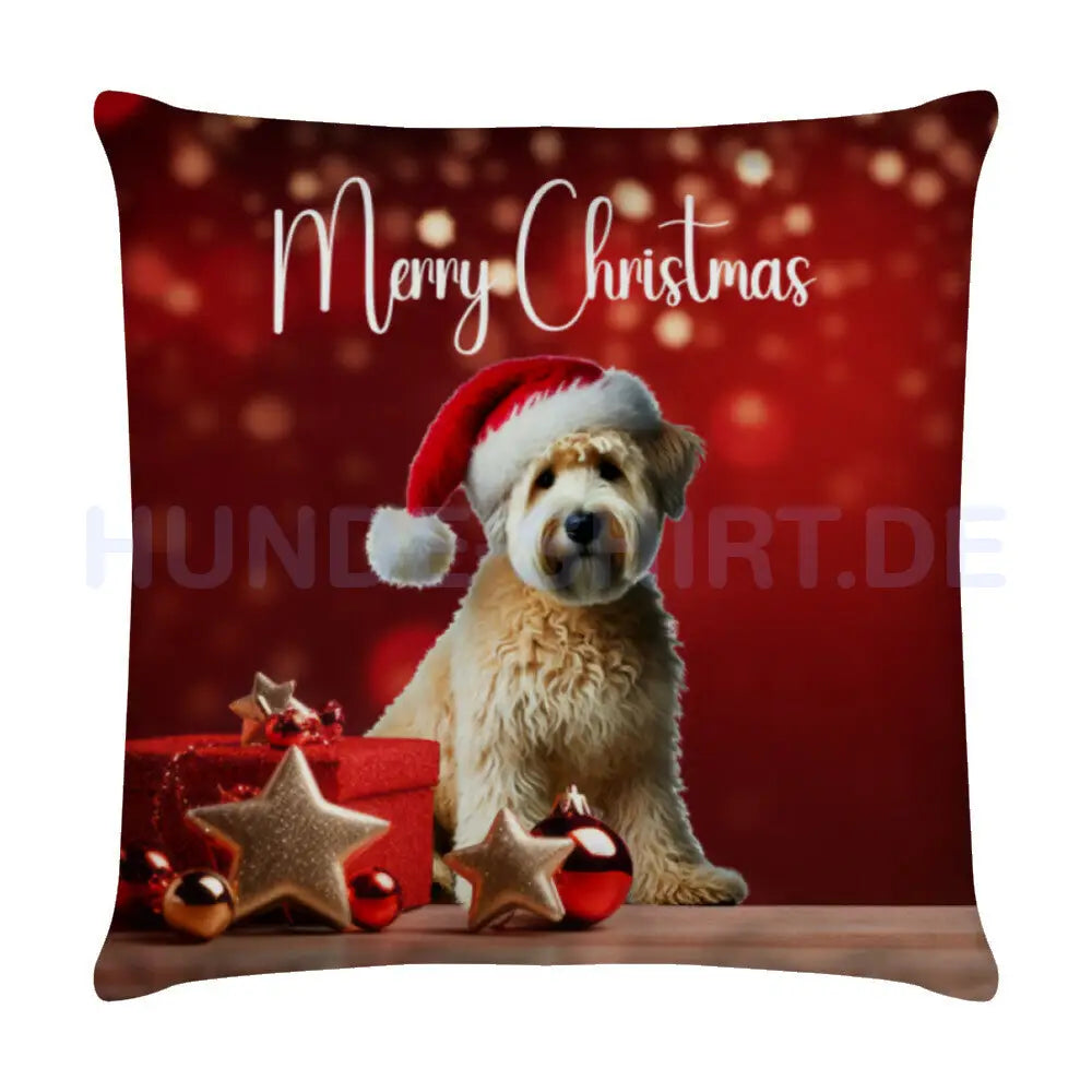 Kissen "Soft Coated Wheaten - Merry Christmas" Weiß – hunde-shirt.de