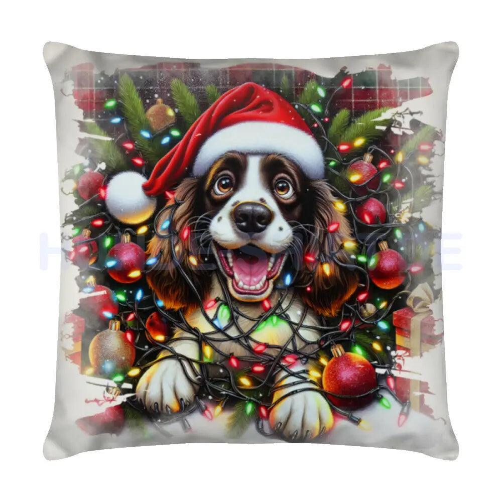 Kissen "Springer Spaniel - Funny Christmas" Weiß – hunde-shirt.de