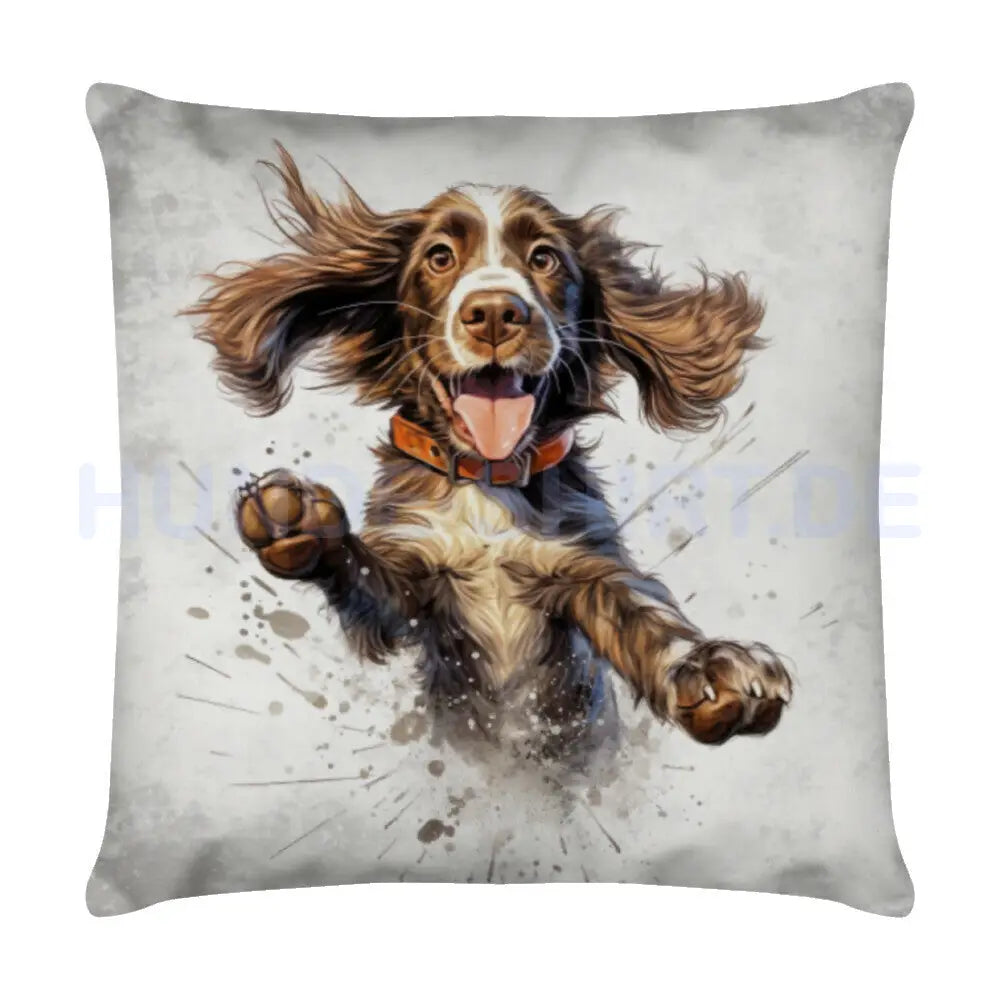 Kissen "Springer Spaniel Jump" Weiß – hunde-shirt.de