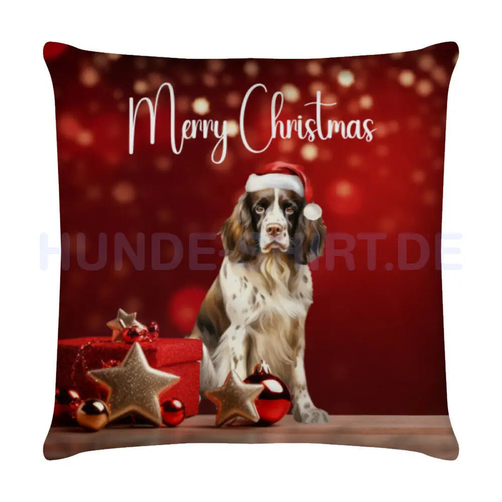 Kissen "Springer Spaniel - Merry Christmas" Weiß – hunde-shirt.de