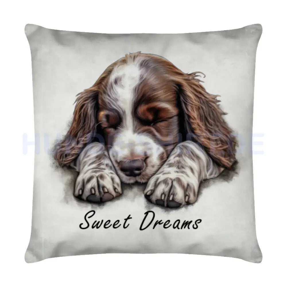 Kissen "Springer Spaniel Puppy - Sweet Dreams" Weiß – hunde-shirt.de