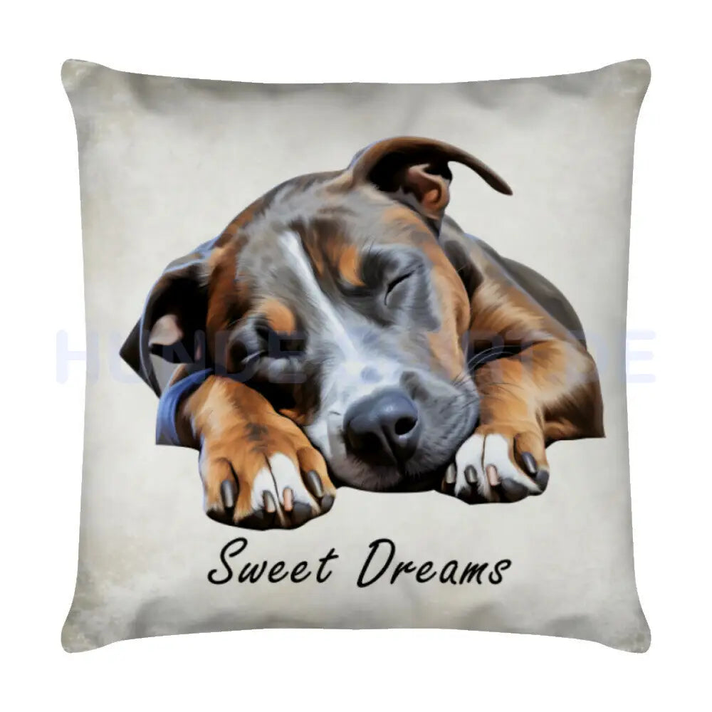 Kissen "Staffordshire Bull Terrier - Sweet Dreams 2" Weiß – hunde-shirt.de