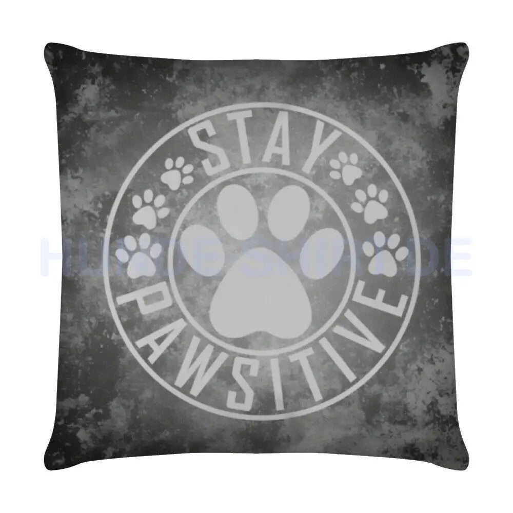 Kissen "Stay PAWsitive - Vintage-Grey" Weiß – hunde-shirt.de