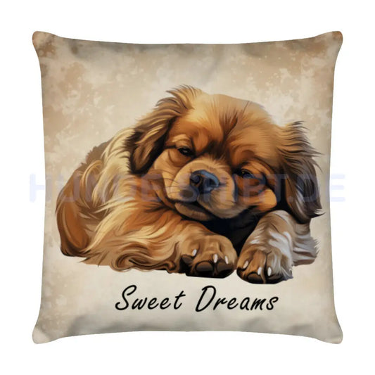 Kissen "Tibet Spaniel - Sweet Dreams" Weiß – hunde-shirt.de