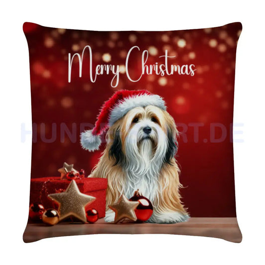 Kissen "Tibet Terrier - Merry Christmas" Weiß – hunde-shirt.de