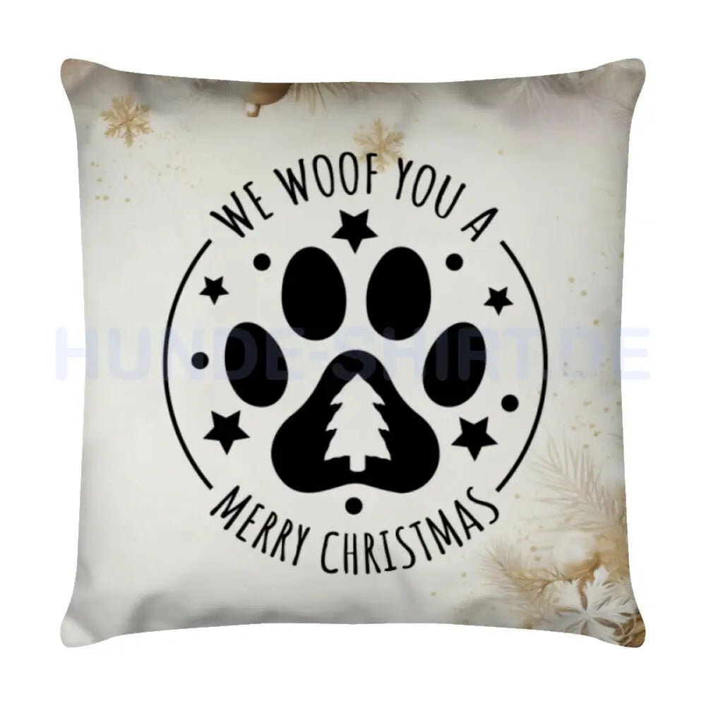 Kissen "We woof you a Merry Christmas" Weiß – hunde-shirt.de