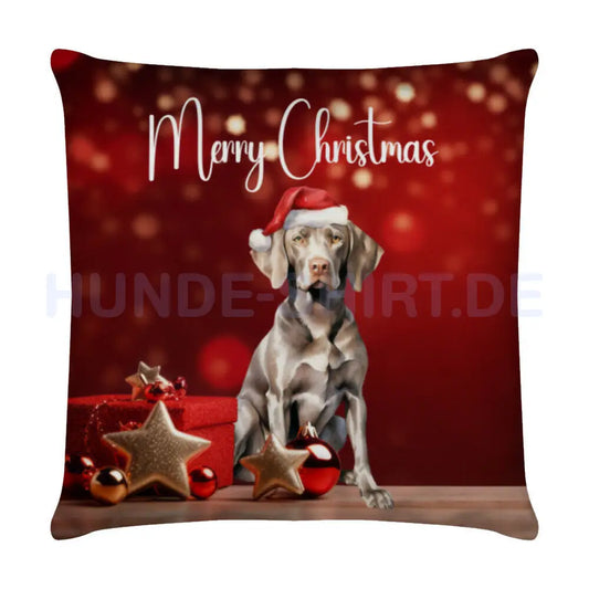 Kissen "Weimaraner - Merry Christmas" Weiß – hunde-shirt.de