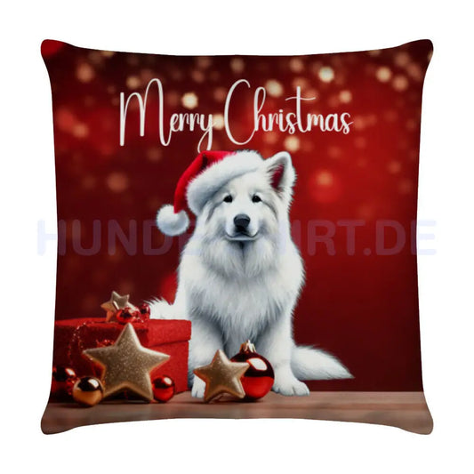 Kissen "Weißer Schäferhund - Merry Christmas" Weiß – hunde-shirt.de