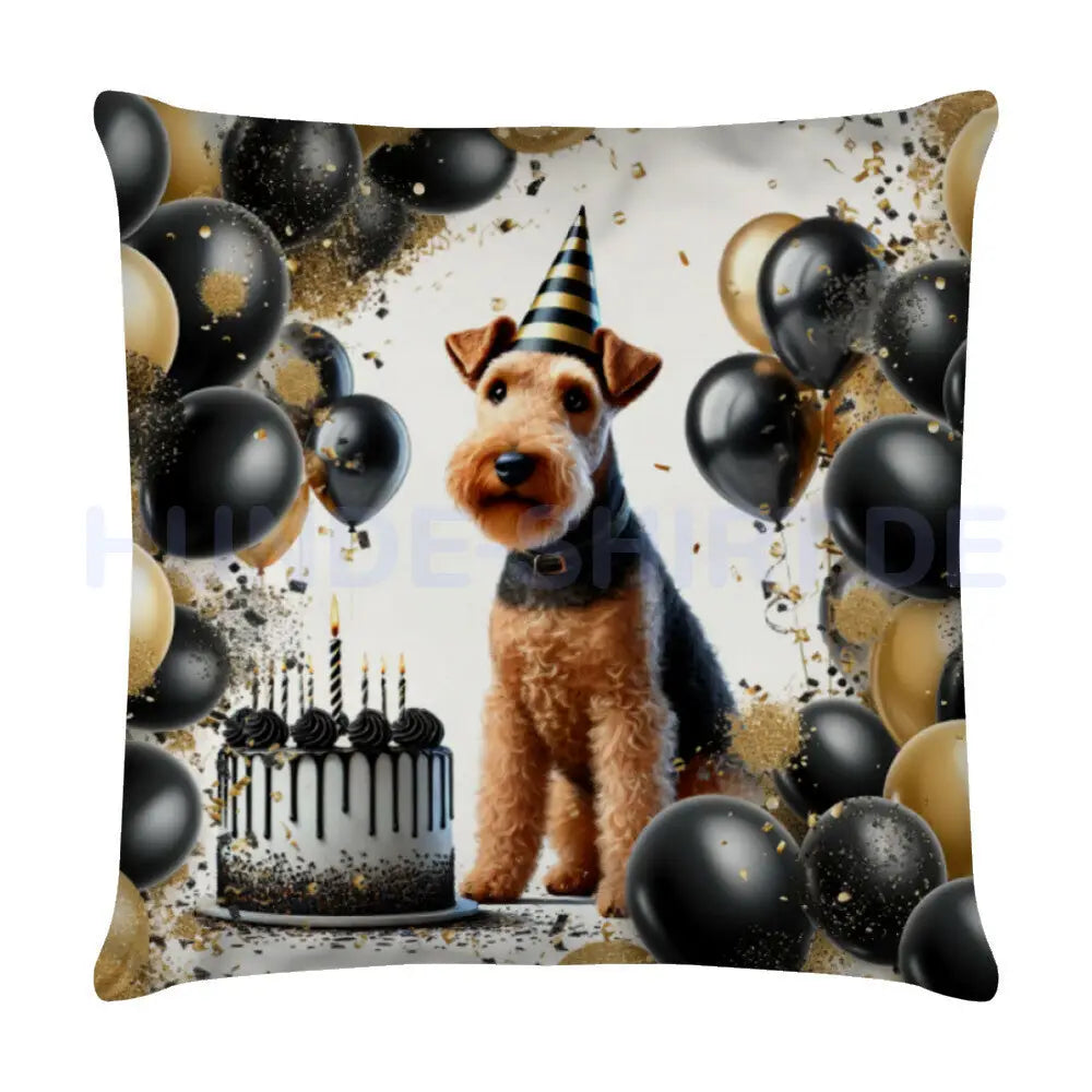 Kissen "Welsh Terrier - Geburtstag!" Weiß – hunde-shirt.de