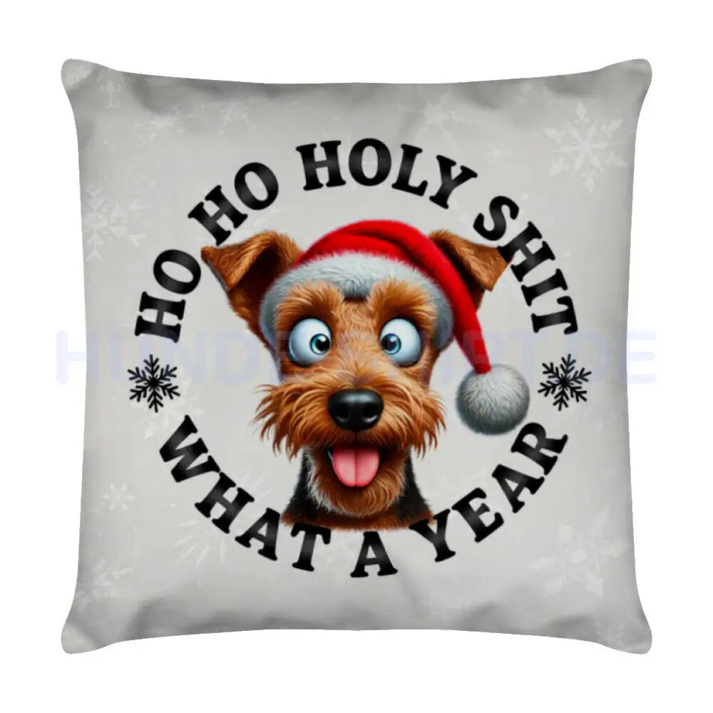 Kissen "Welsh Terrier - HO HO..." Weiß – hunde-shirt.de