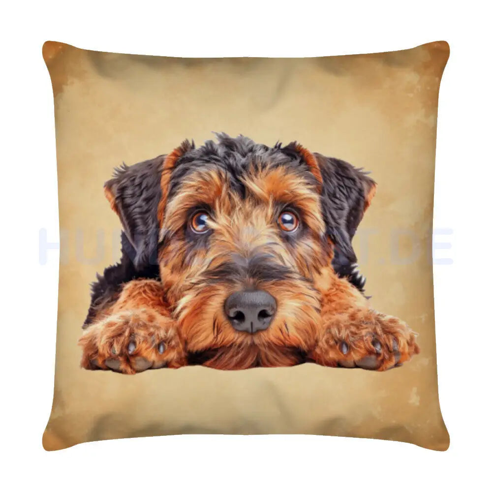 Kissen "Welsh Terrier - Pause" Weiß – hunde-shirt.de