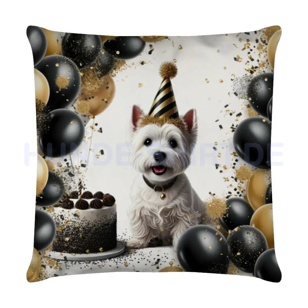 Kissen "Westie - Geburtstag!" Weiß – hunde-shirt.de