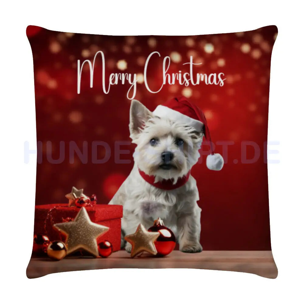 Kissen "Westie - Merry Christmas" Weiß – hunde-shirt.de