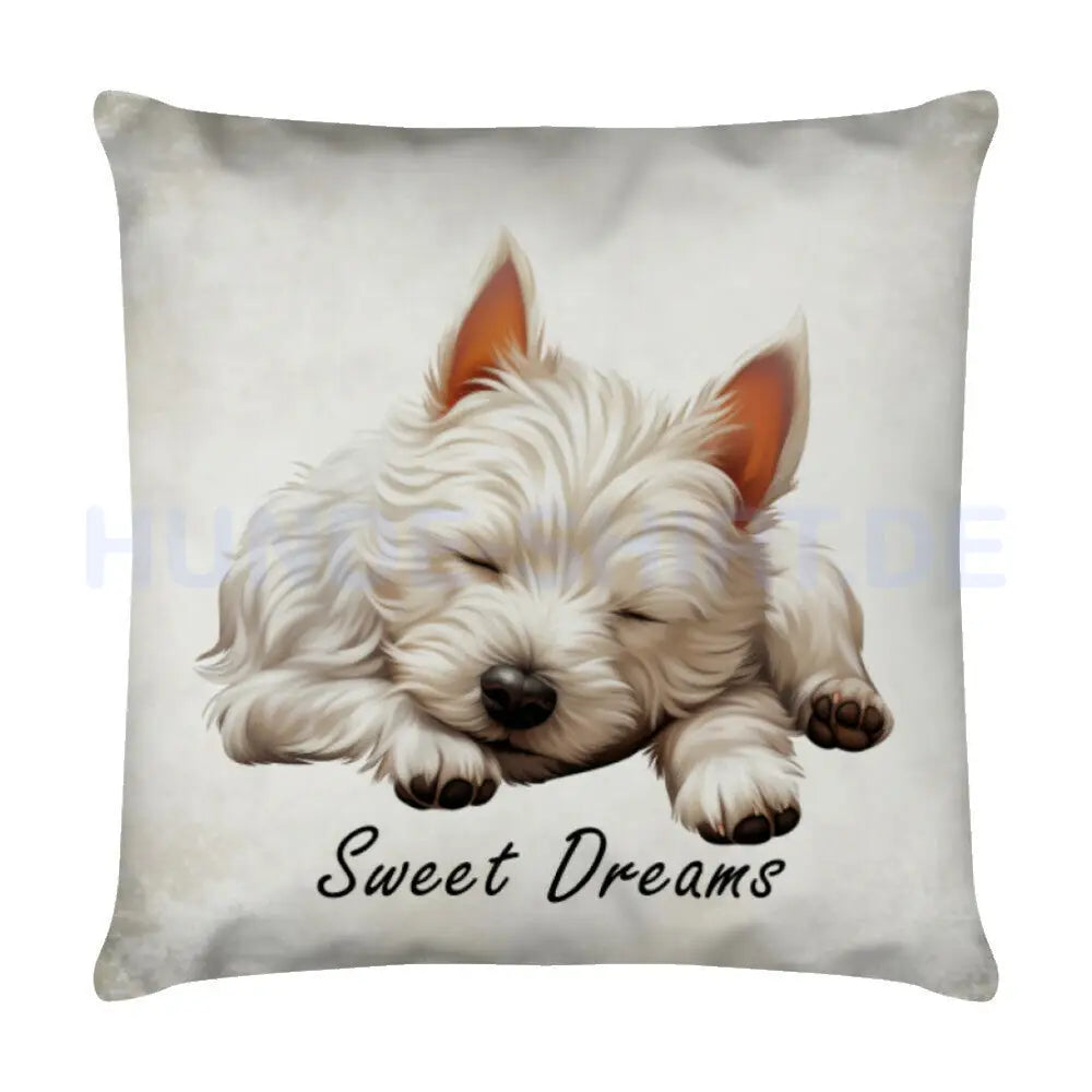 Kissen "Westie - Sweet Dreams" Weiß – hunde-shirt.de