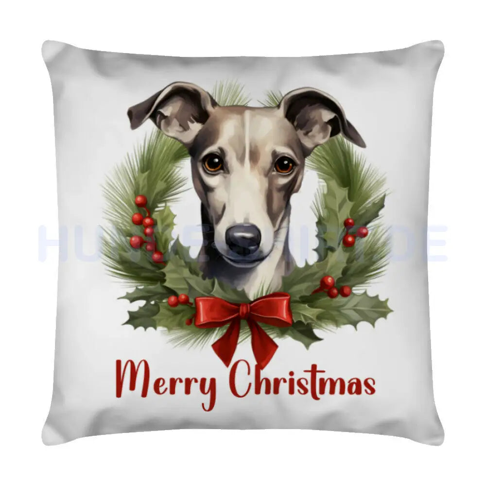 Kissen "Whippet - Merry Christmas 2" Weiß – hunde-shirt.de