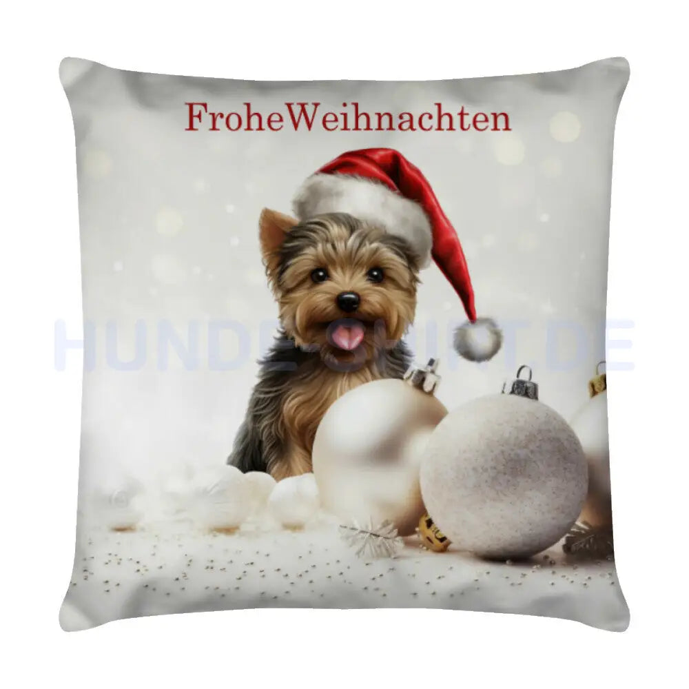 Kissen "Yorkie - Frohe Weihnachten" Weiß – hunde-shirt.de