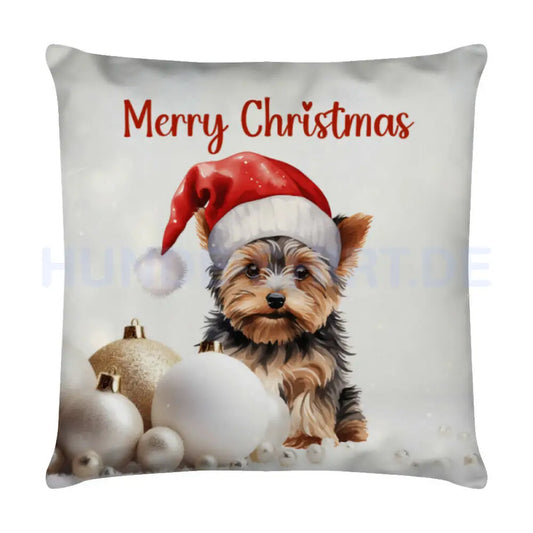 Kissen "Yorkshire - Merry Christmas" Weiß – hunde-shirt.de