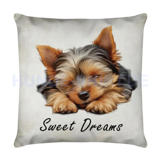 Kissen "Yorkshire - Sweet Dreams 3" Weiß – hunde-shirt.de